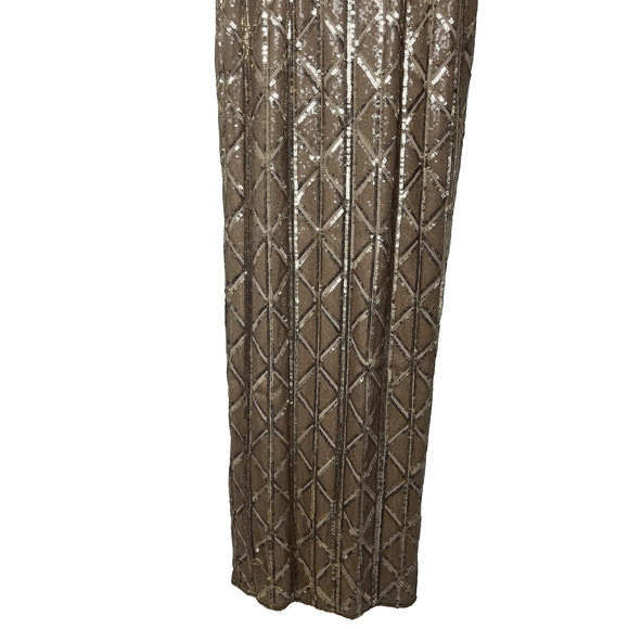 Adrianna Papell Sequin Gown Womens 6 Gold Maxi Sheath Dress Sparkly Formal - Picture 5 of 11